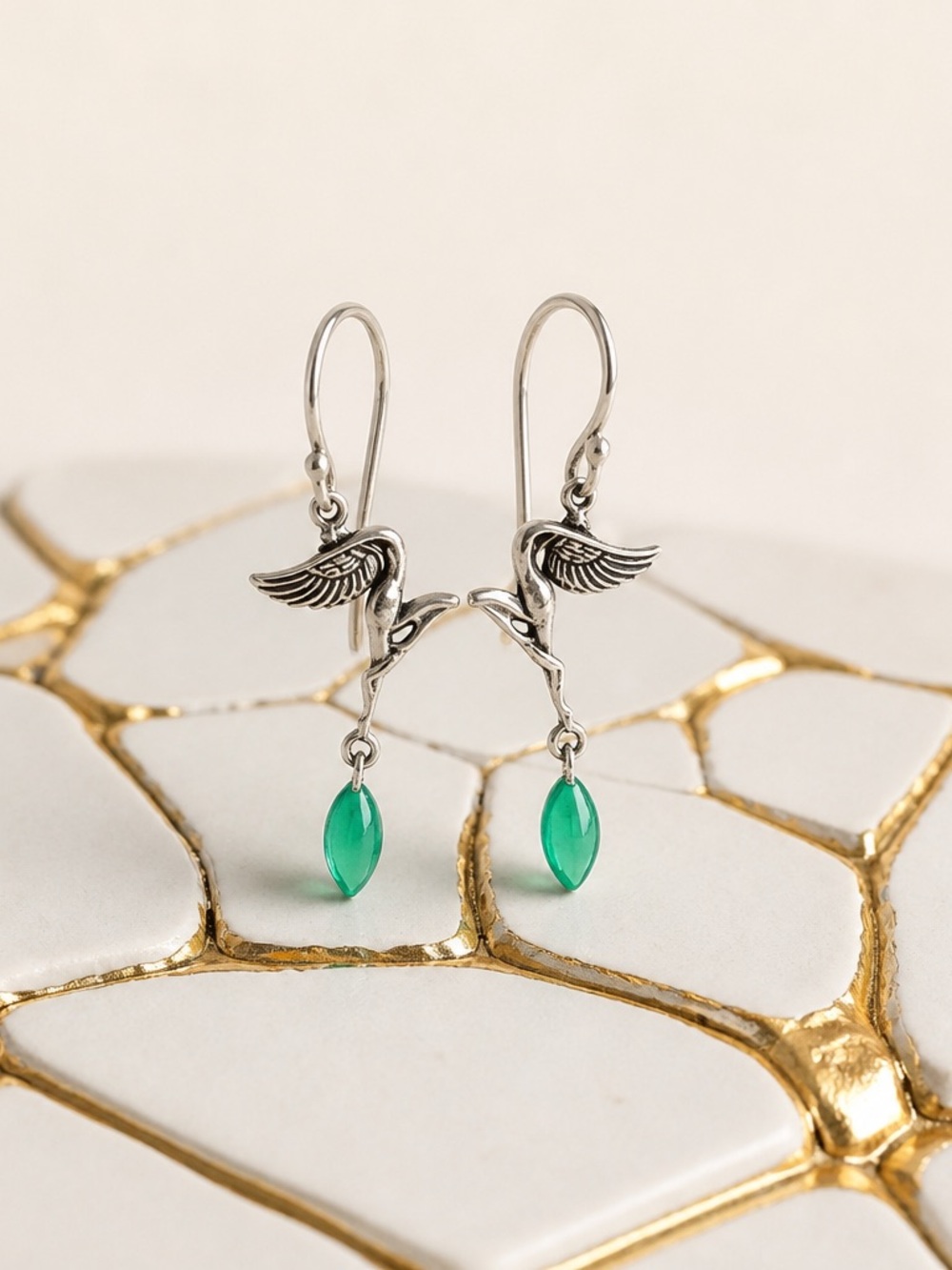 NEW! Fairy Design Green Onyx Earrings